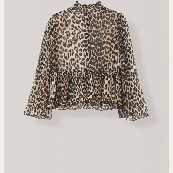 Ganni pleated Georgette leopard blouse - Picture 5 of 5